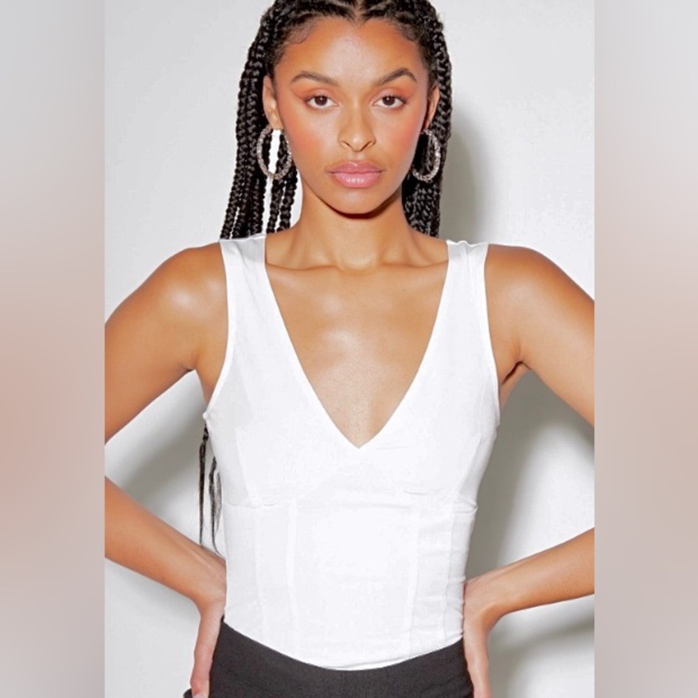 White Deep V Neck Corset Contour Tank